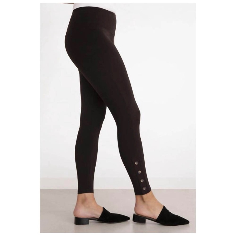 Sympli Quest Leggings Women 10 Black Button Ankle Jersey Knit Pull On Pants
